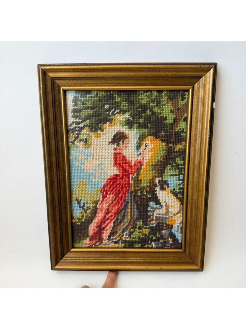 Vintage Framed Lady Wall Art Cross-stitch Tapestry Picture